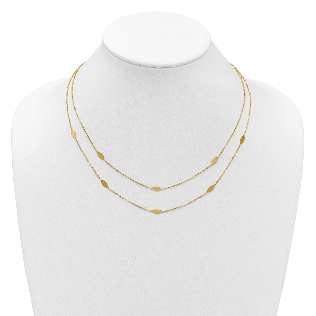 14K Polished Fancy 2-Strand Navette w/ 2in Ext. Necklace