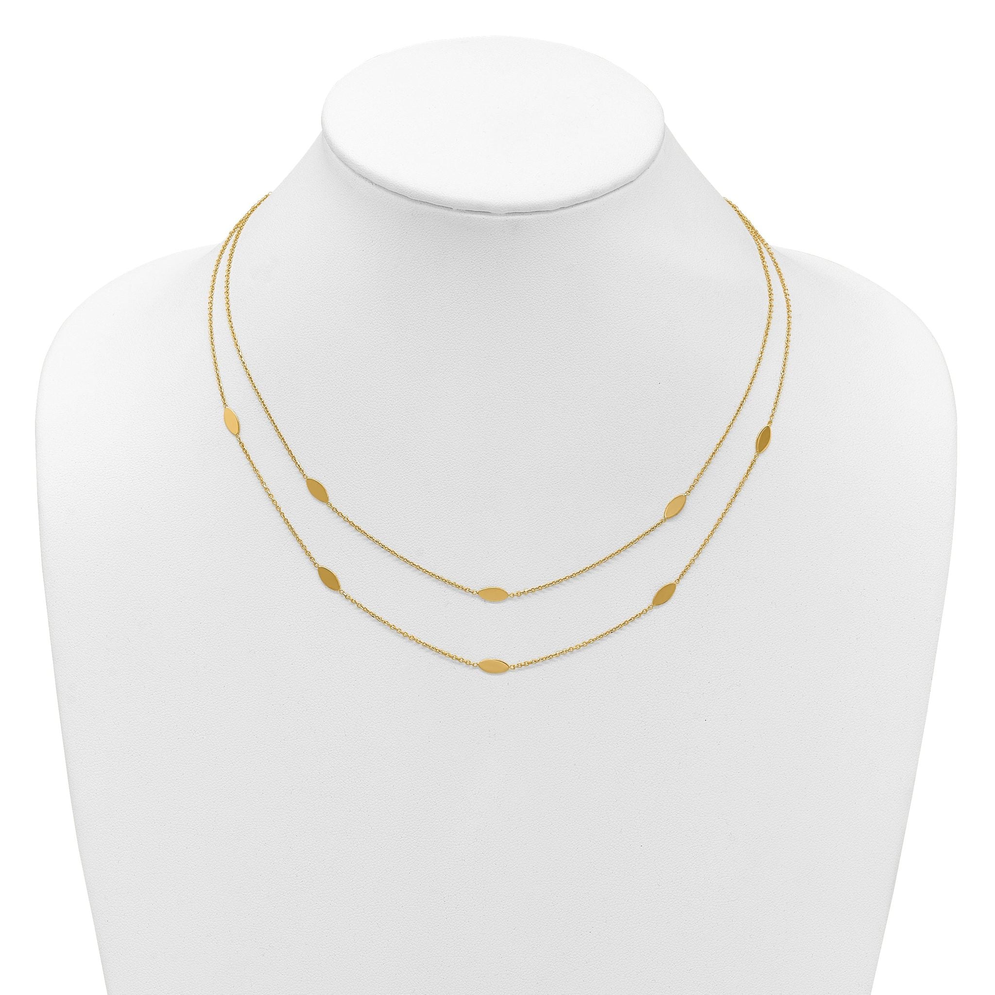14K Polished Fancy 2-Strand Navette w/ 2in Ext. Necklace