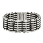 Stainless Steel Polished with Black Rubber Bracelet for Men