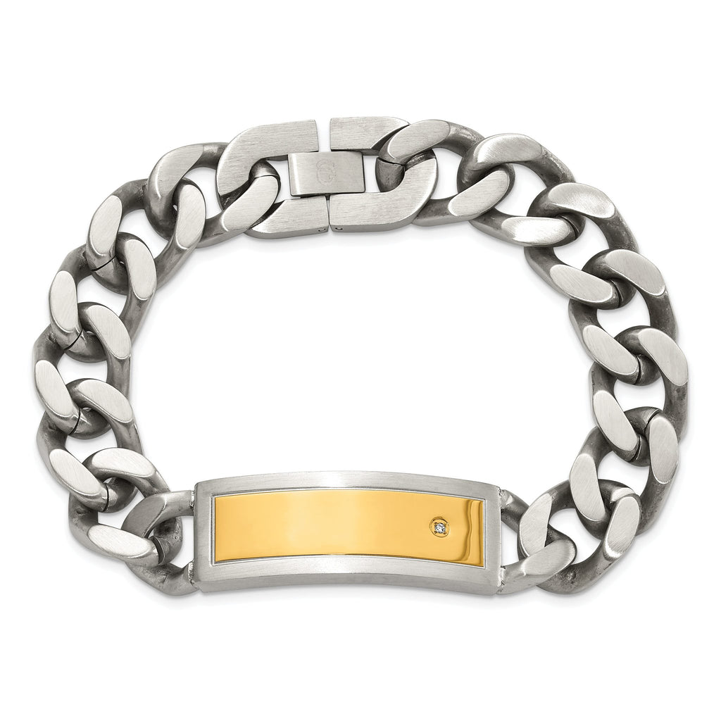 Chisel Stainless Steel Polished and Matte Yellow IP-plated with CZ 24 inchNecklace and Bracelet Set
