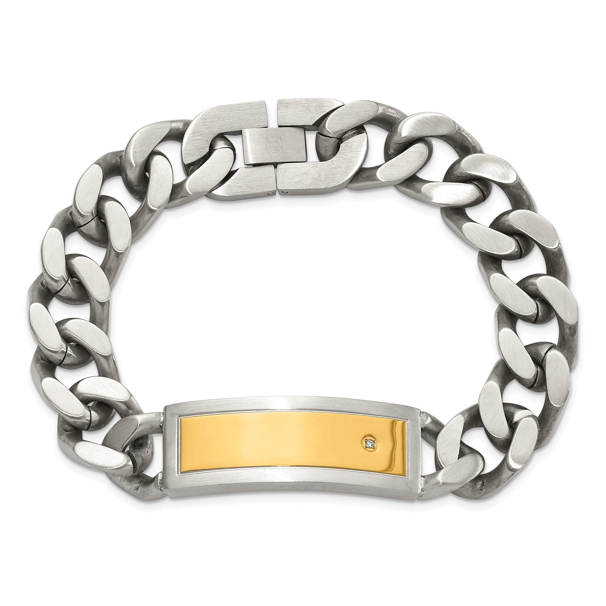 Chisel Stainless Steel Polished and Matte Yellow IP-plated with CZ 24 inchNecklace and Bracelet Set