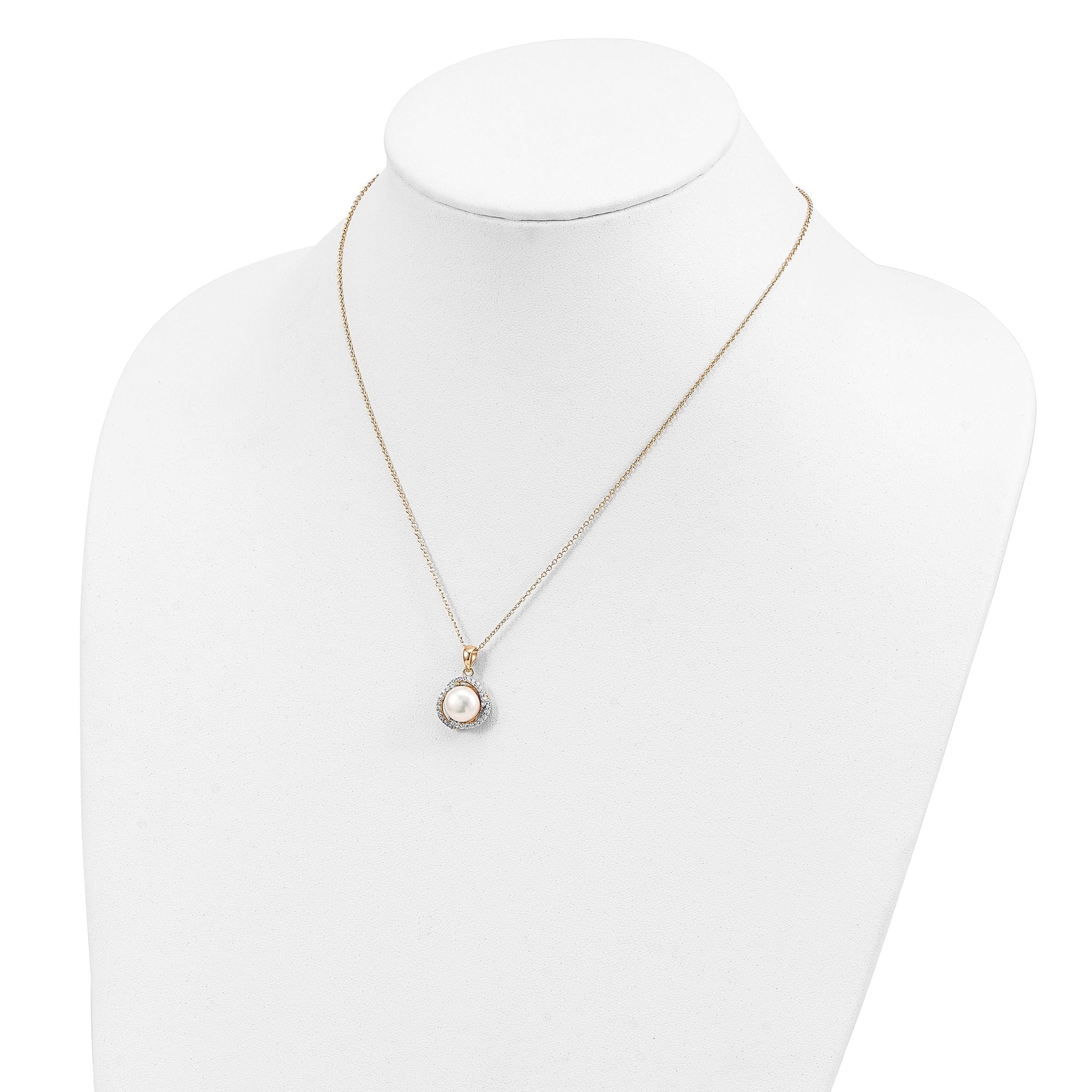 Cheryl M Sterling Silver Gold-plated Polished Freshwater Cultured Pearl and CZ 16 Inch with 2 Inch Extension Necklace