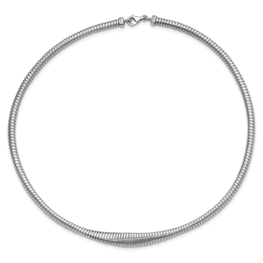 Sterling Silver Rhodium-plated Polished/Grooved Flexible Necklace