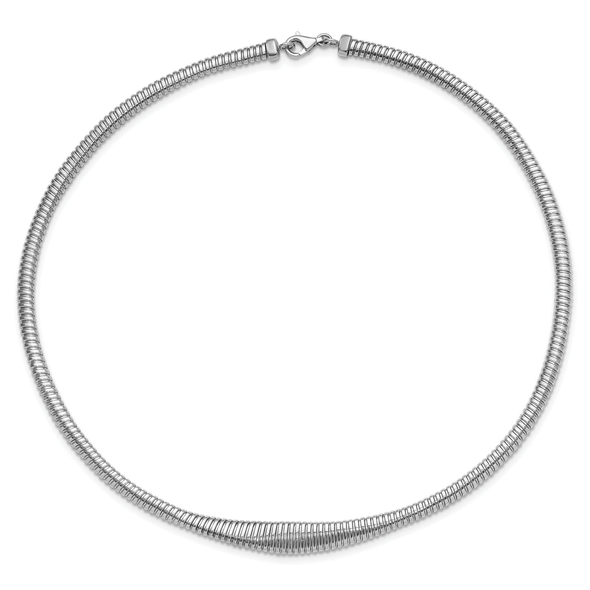 Sterling Silver Rhodium-plated Polished/Grooved Flexible Necklace