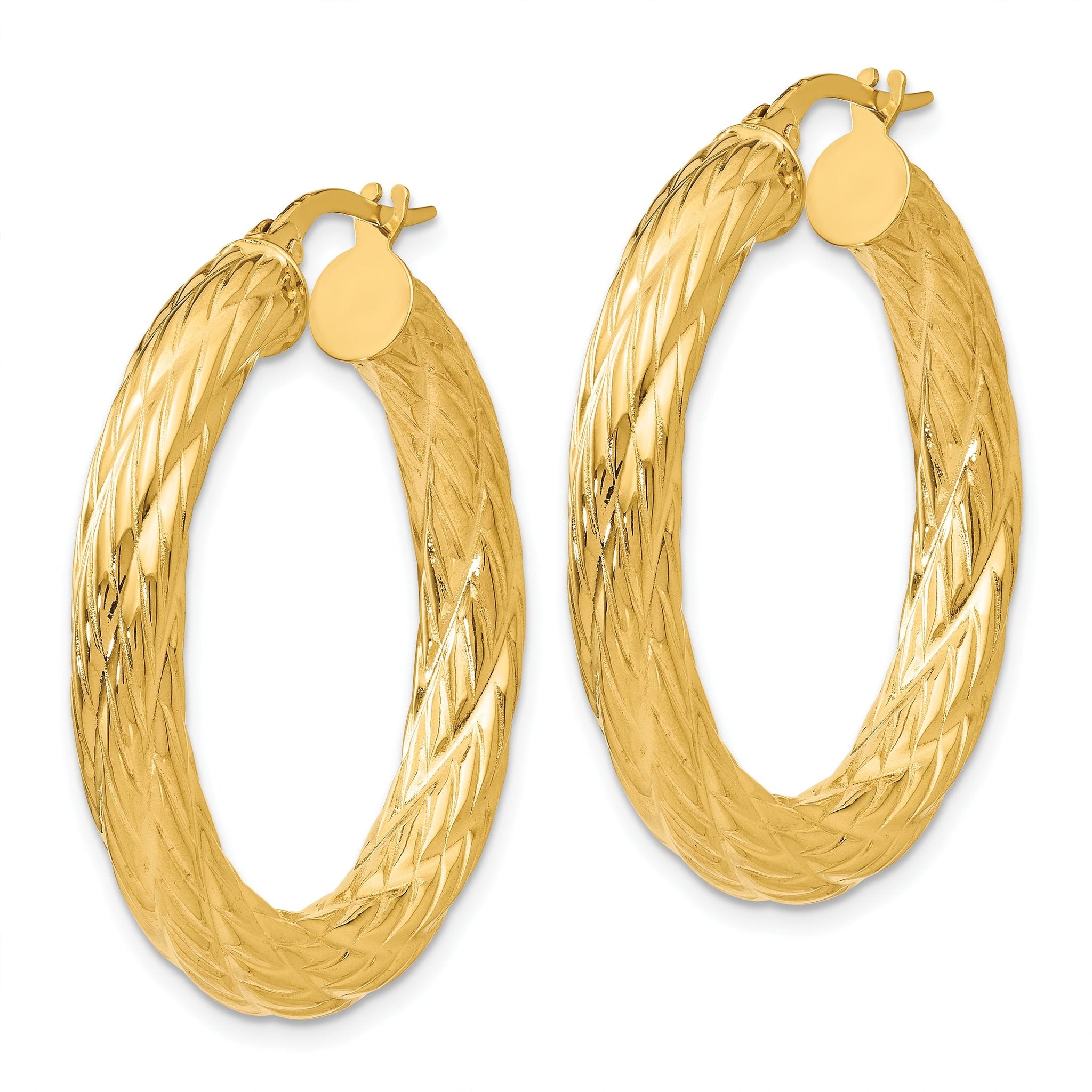 14k Textured Tube Hoop Earrings Secondary image