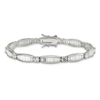 Sterling Silver Rhodium-plated Baguette and Round CZ Bracelet