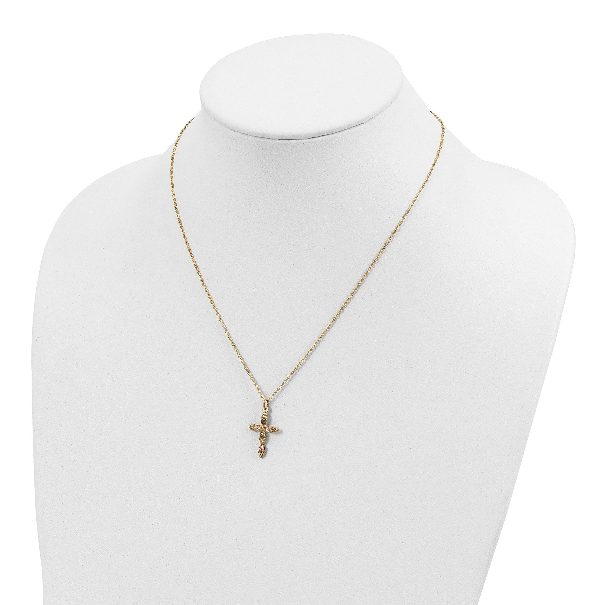 10K Tri-Color Black Hills Gold Cross Necklace with Polished Die-Struck Design