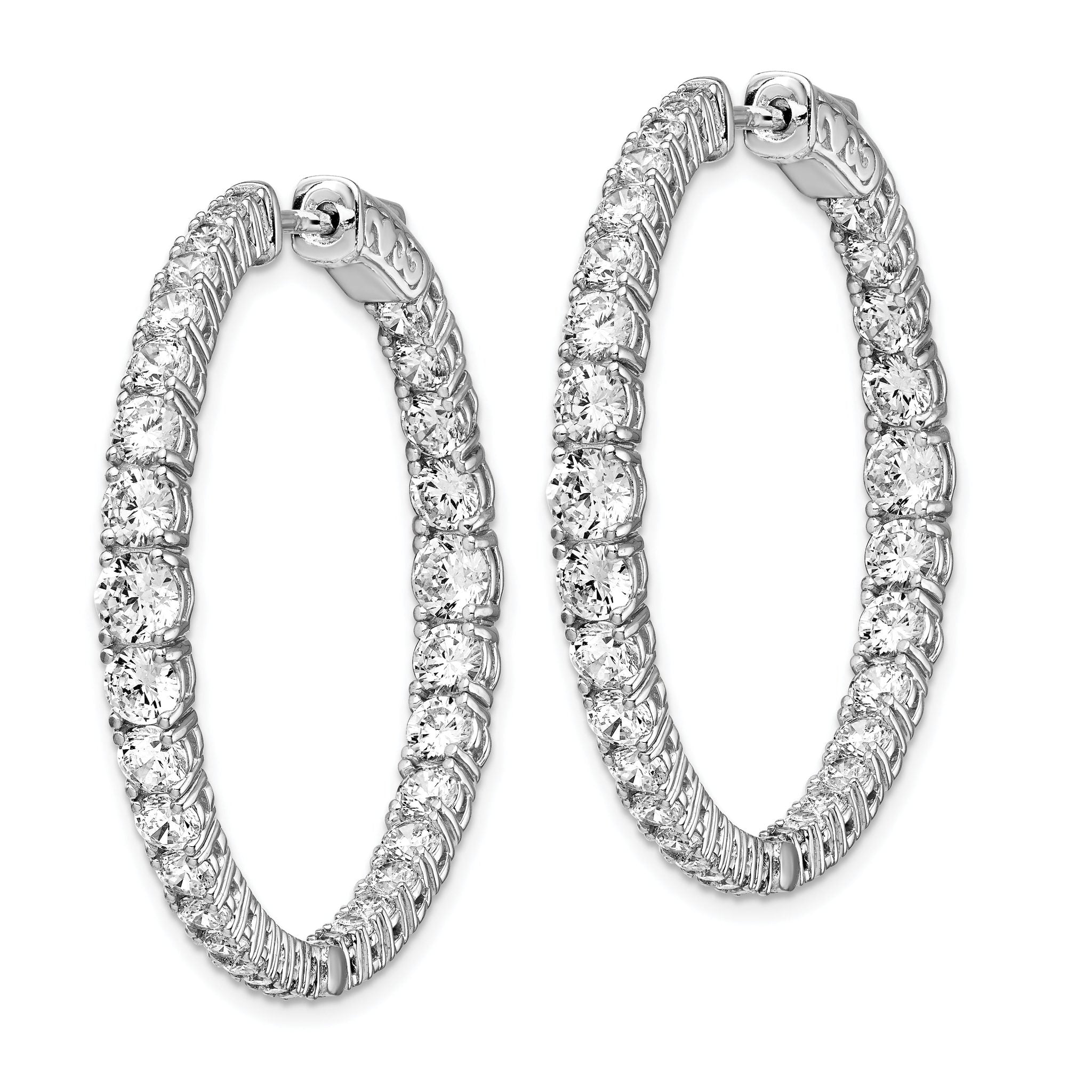 Sterling Shimmer Sterling Silver Rhodium-plated 64 Stone 1.7-4mm Graduated CZ In and Out Round Hinged Hoop Earrings Secondary image