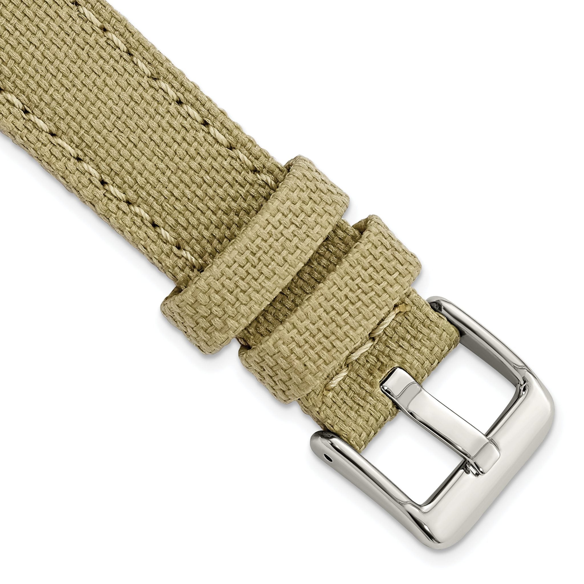 Beige Nylon Canvas Watch Band with Leather Trim, 20mm