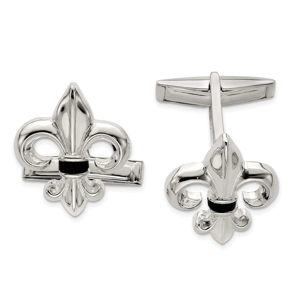 Sterling Silver Fleur-de-Lis Onyx Cuff Links