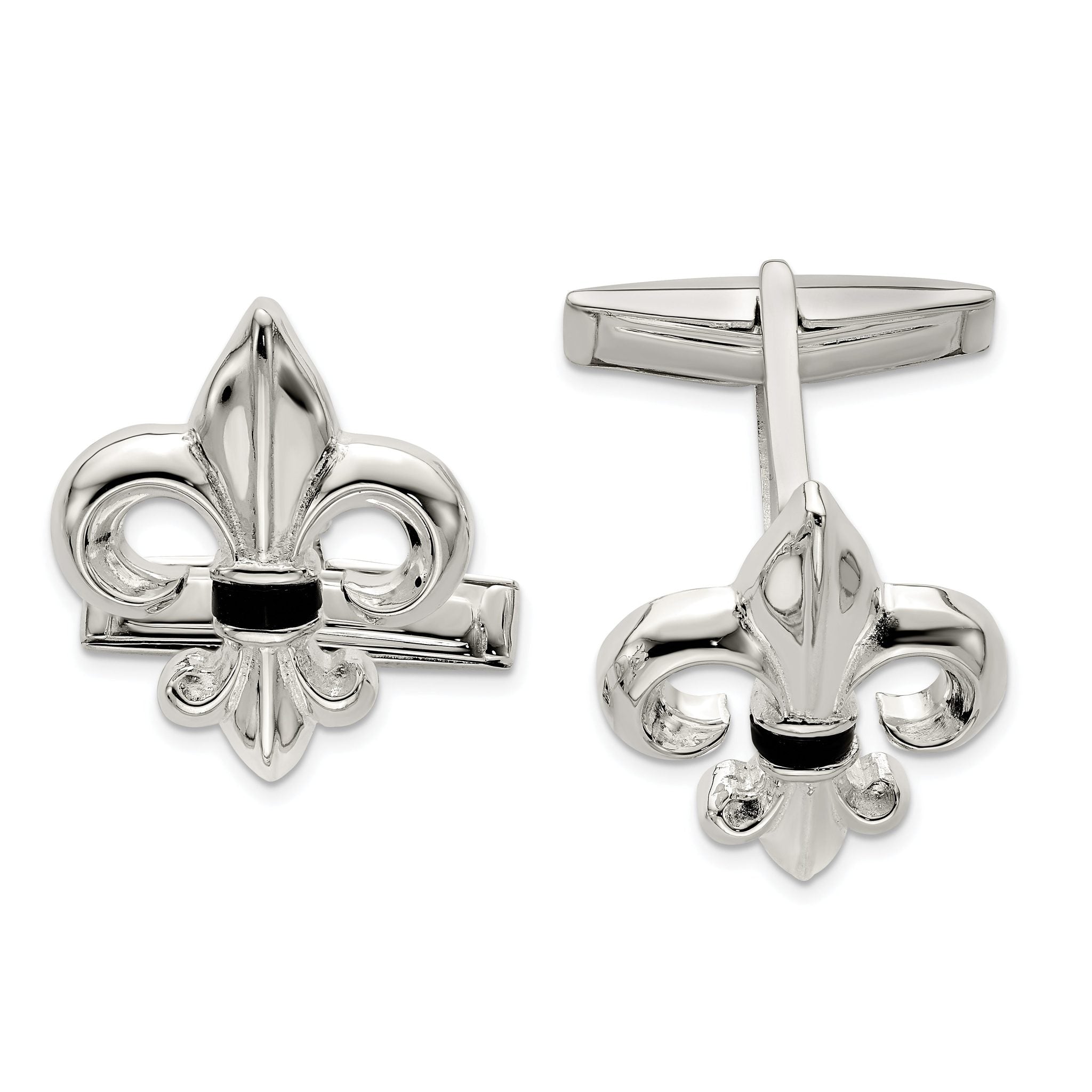 Sterling Silver Fleur-de-Lis Onyx Cuff Links
