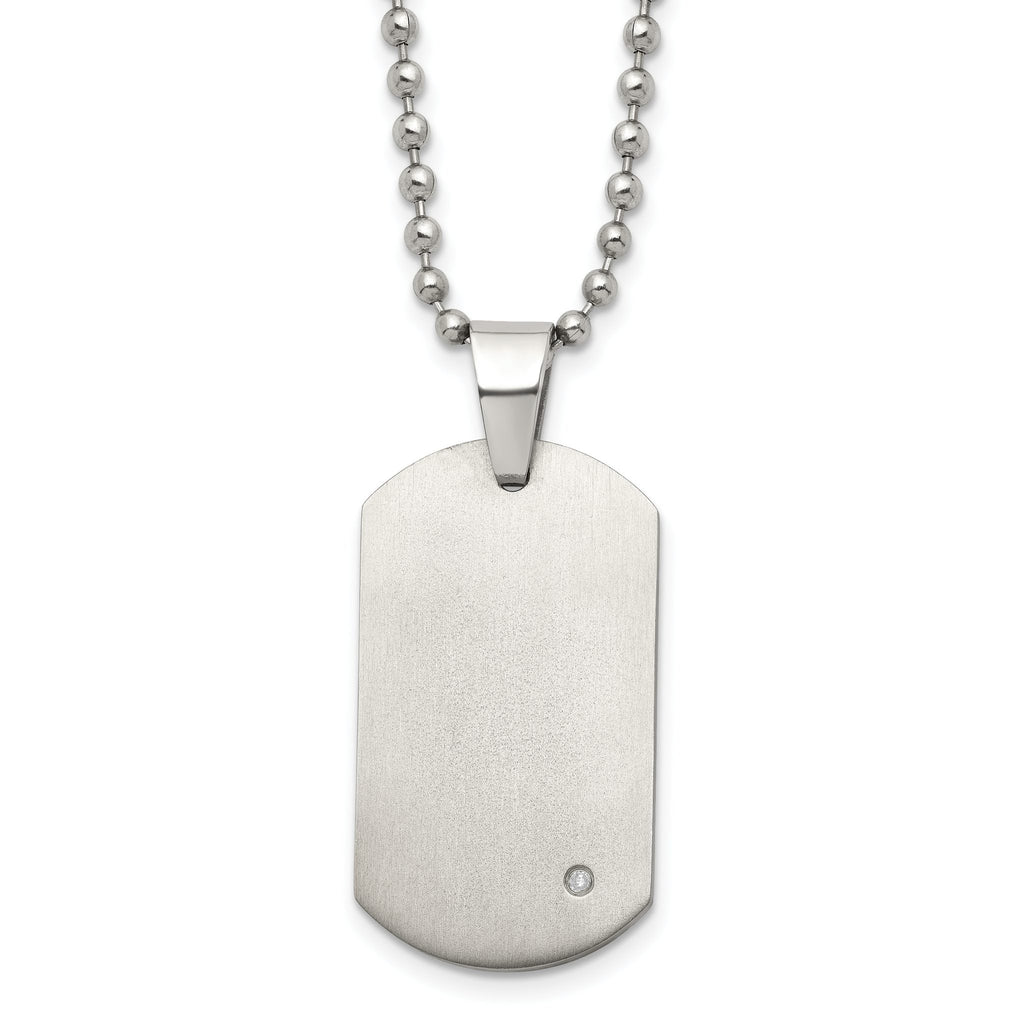 Chisel Titanium Brushed with .02 carat Diamond Accent Dog Tag Necklace