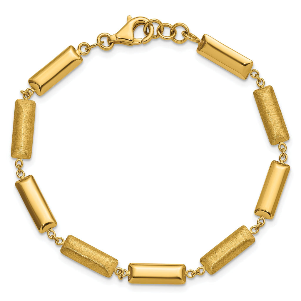 14K Polished and Brushed Fancy Bar Links w/.5in ext. Bracelet