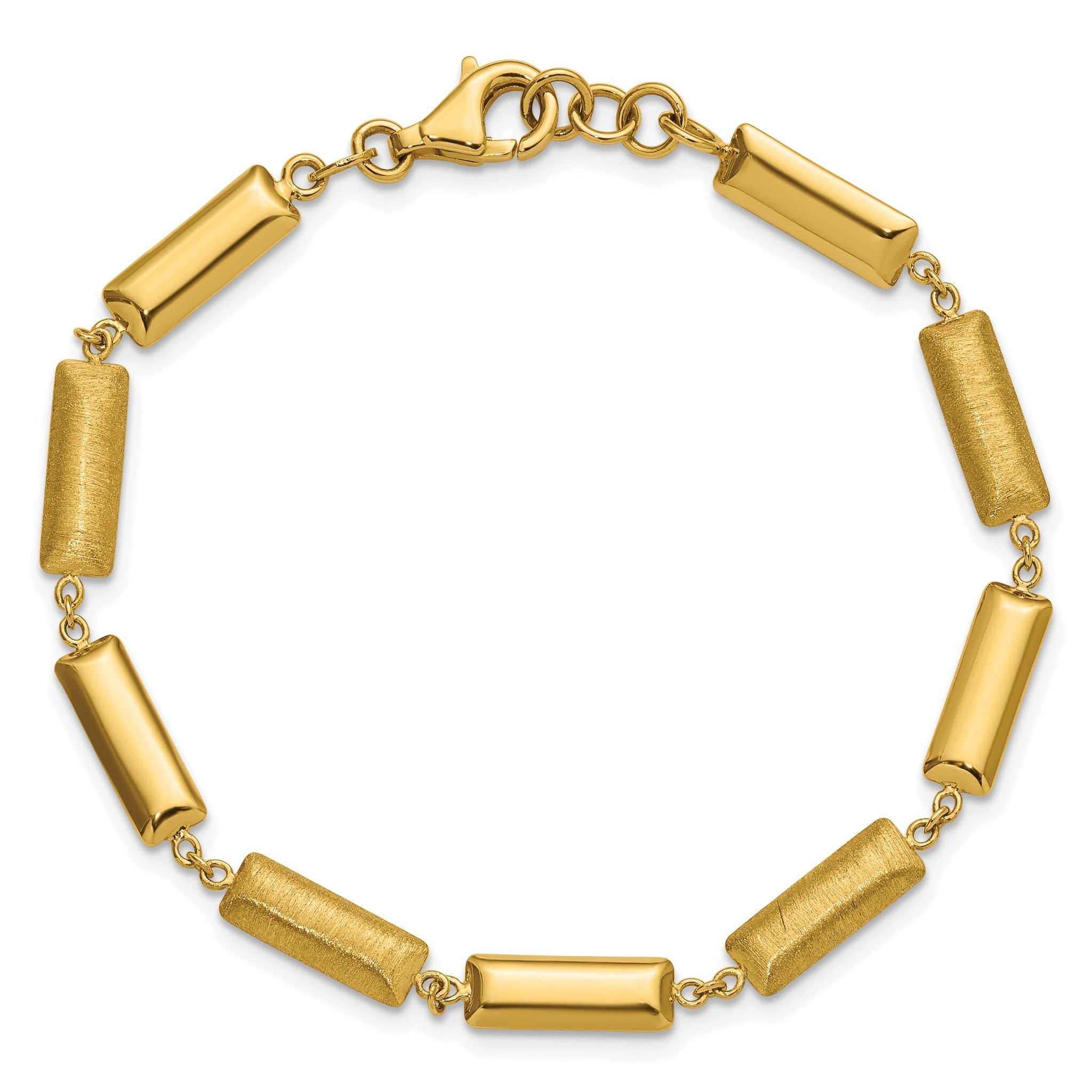 14K Polished and Brushed Fancy Bar Links w/.5in ext. Bracelet