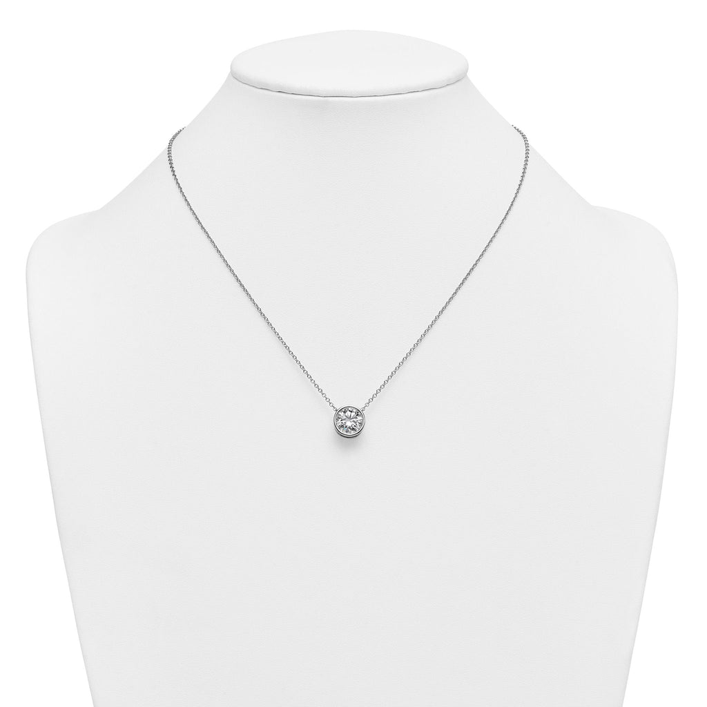 14k White Gold 3 carat Certified Lab Grown Diamond VS+ F+ Round Complete Bezel Set 18 inch Necklace