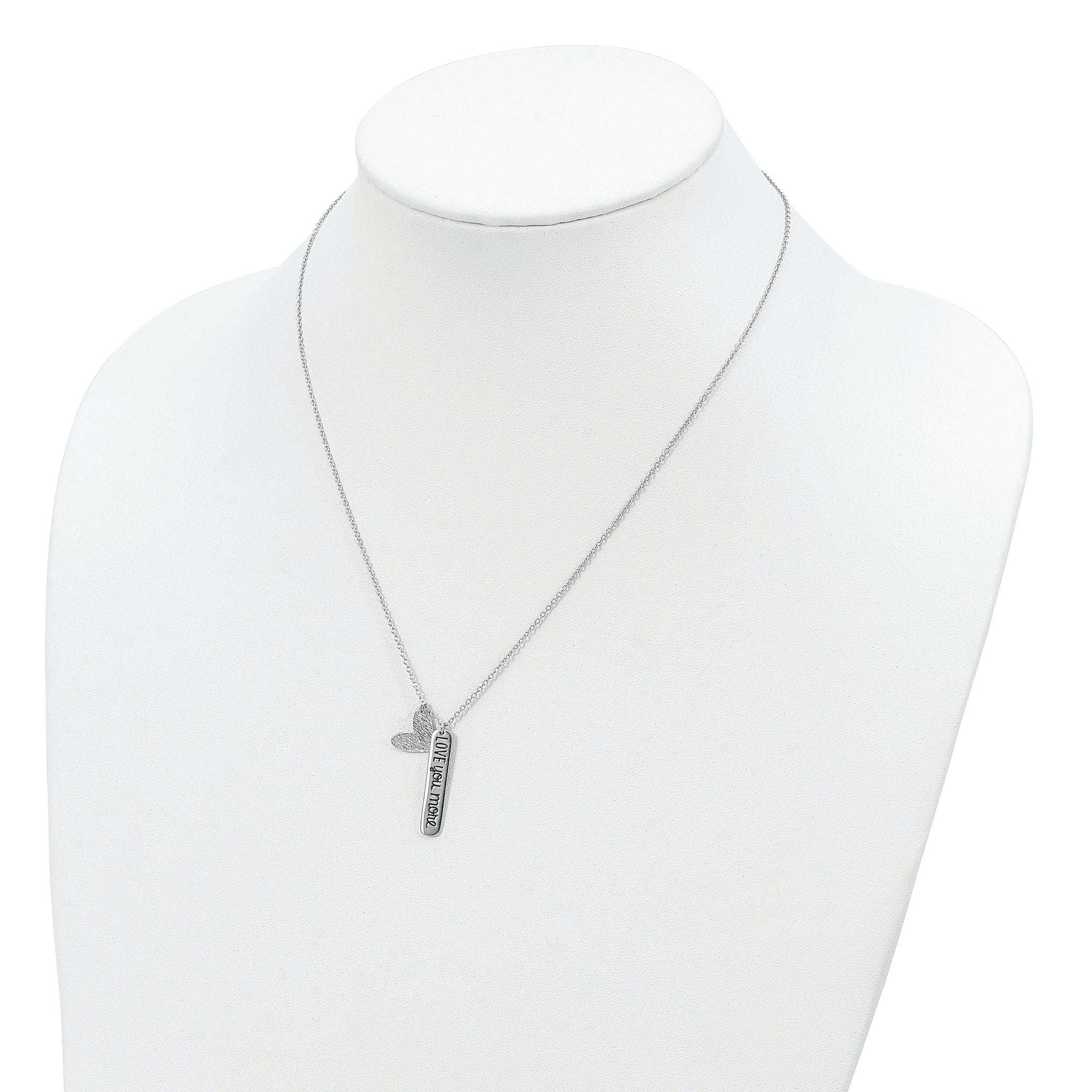 Sterling Silver Rhodium-plated Heart LOVE YOU MORE Necklace