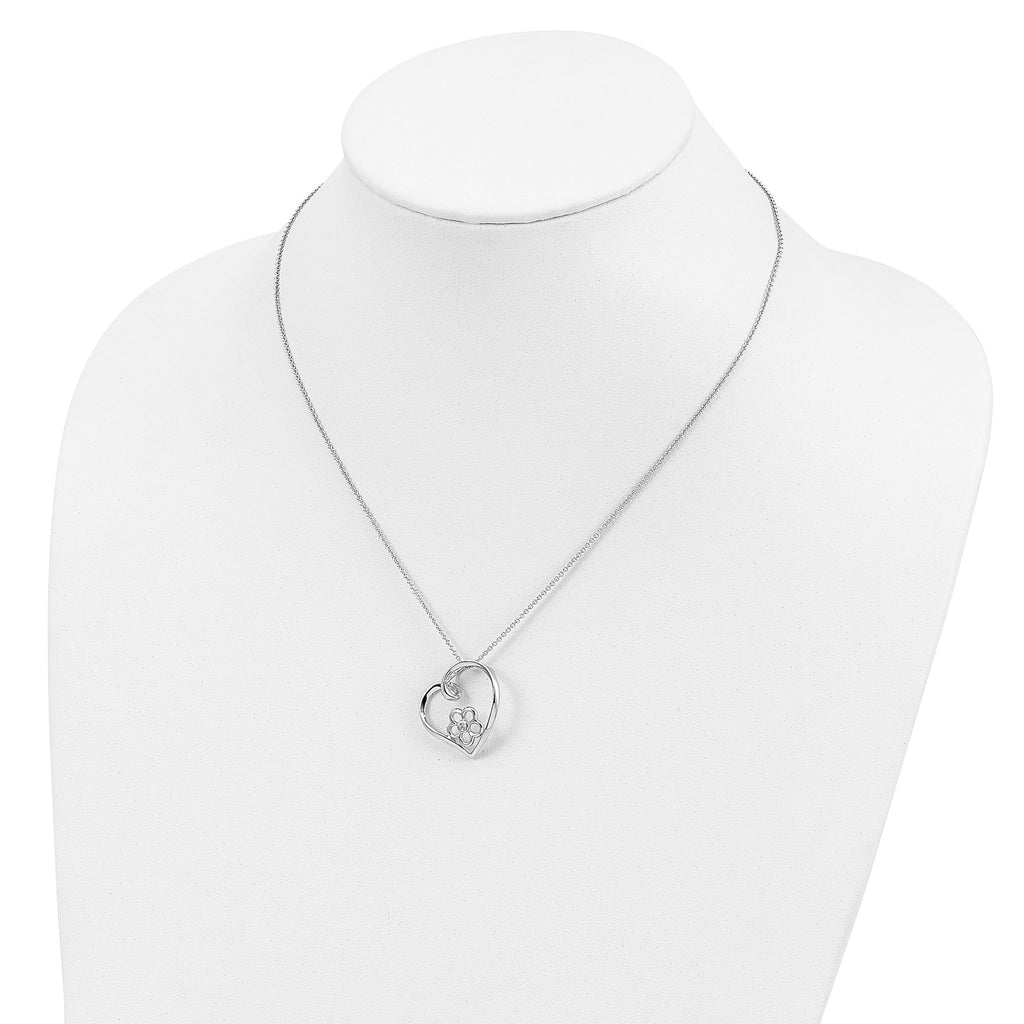 Sentimental Expressions Sterling Silver Rhodium-plated CZ My Special Niece 18in Flower in Heart Necklace