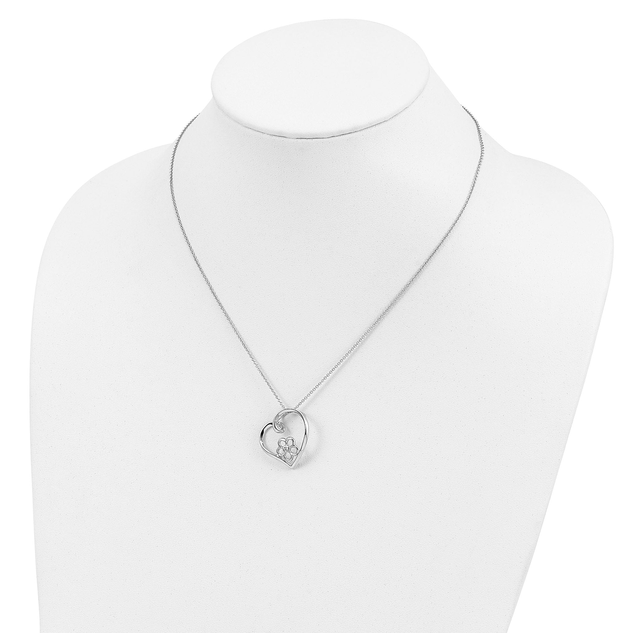Sentimental Expressions Sterling Silver Rhodium-plated CZ My Special Niece 18in Flower in Heart Necklace