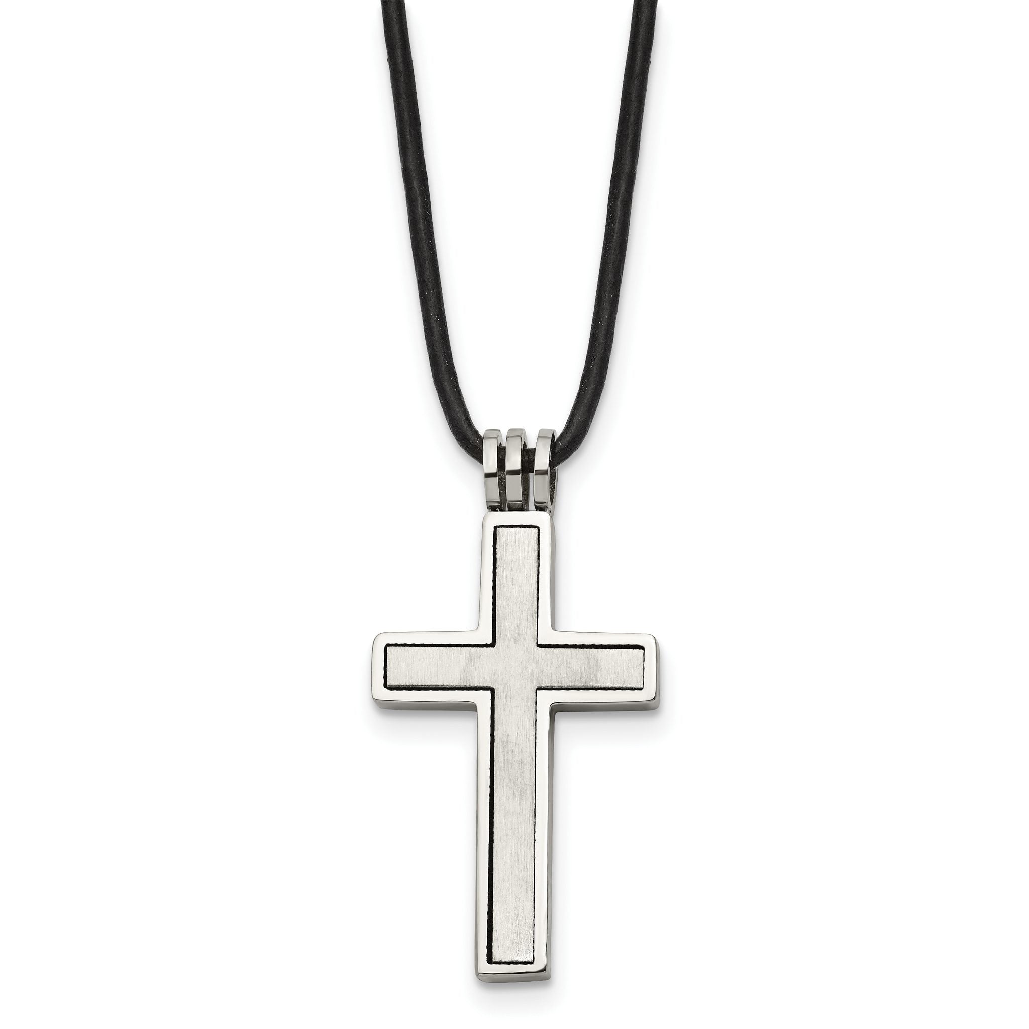 Sophia Jewelers Men's Stainless Steel Cross Necklace with Leather Cord Main image