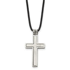Sophia Jewelers Men's Stainless Steel Cross Necklace with Leather Cord