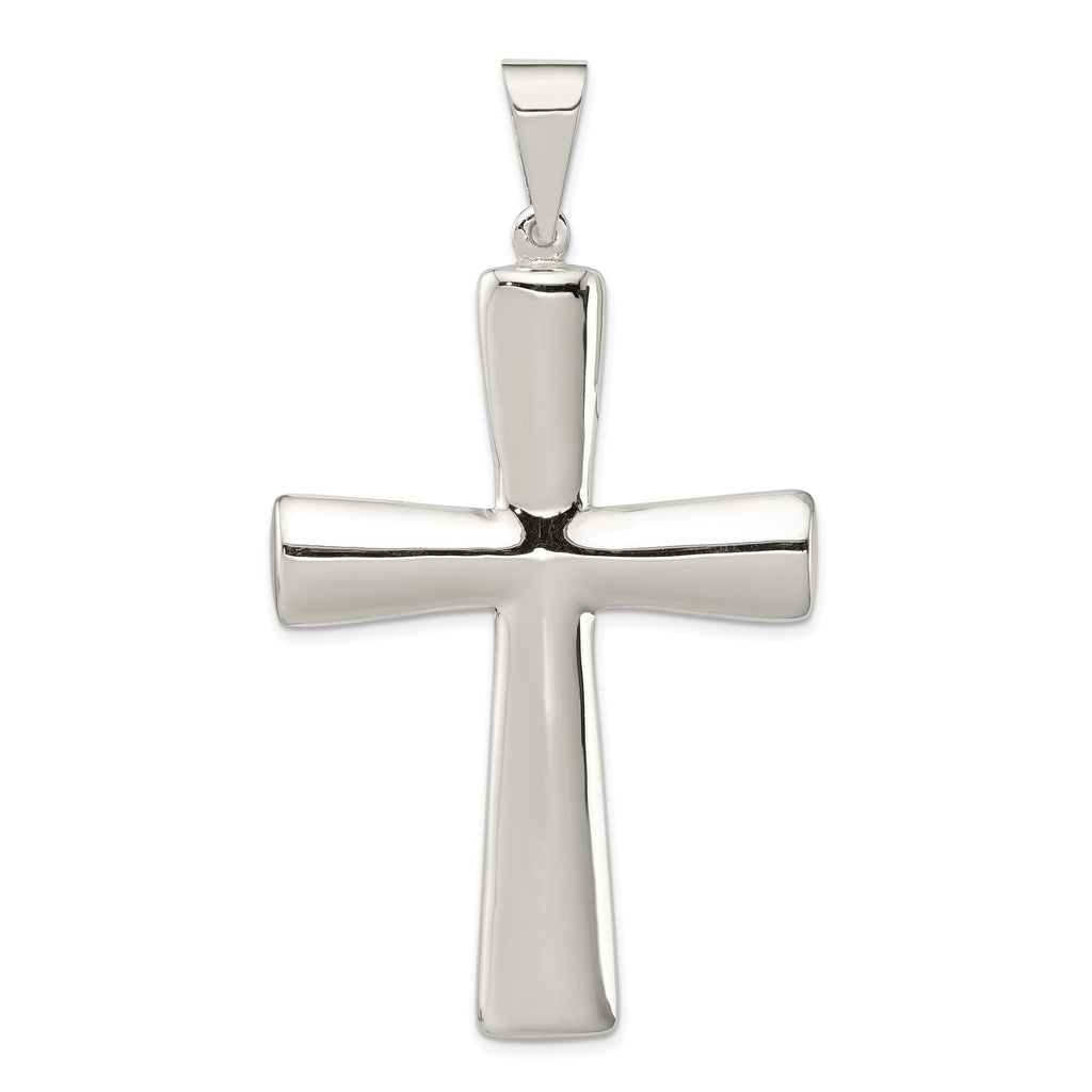 Sterling Silver 925 Polished Hollow Cross Pendant Elegant 62mm