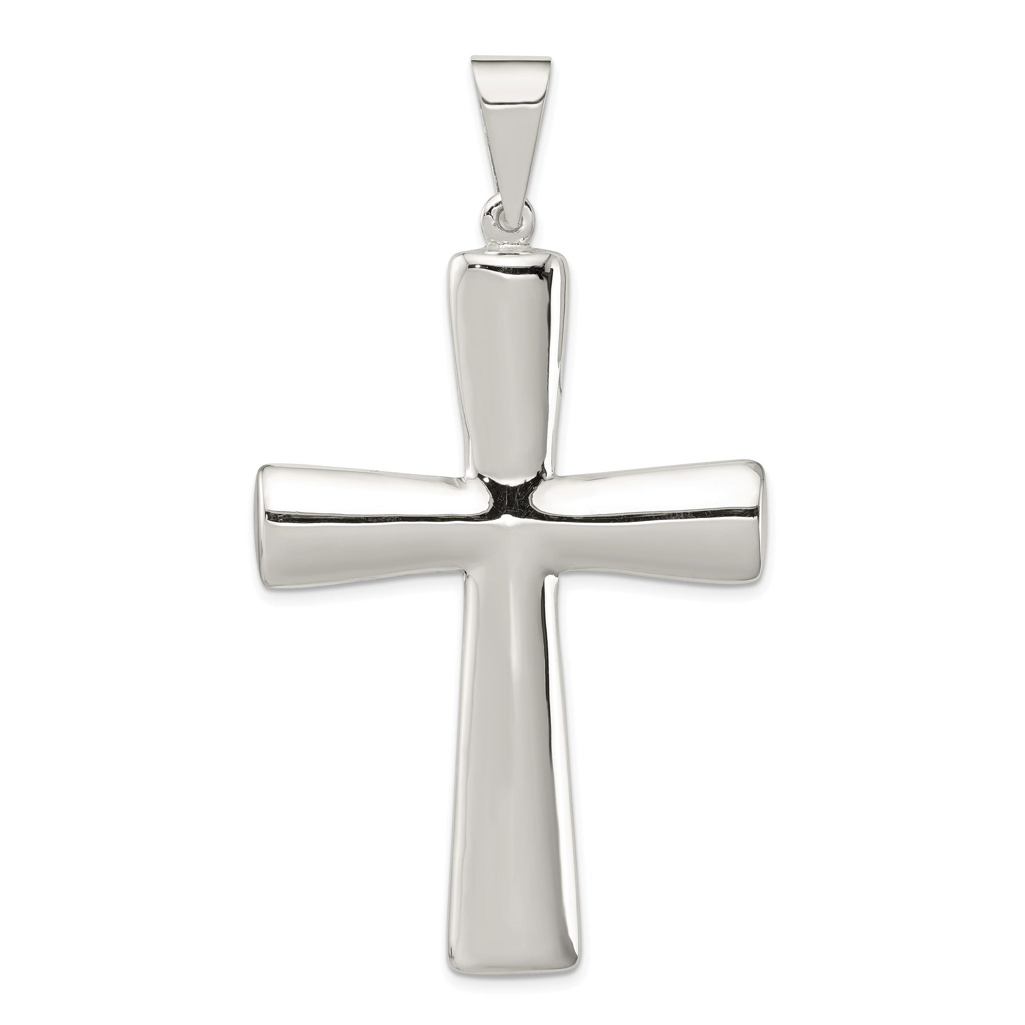 Sterling Silver 925 Polished Hollow Cross Pendant Elegant 62mm