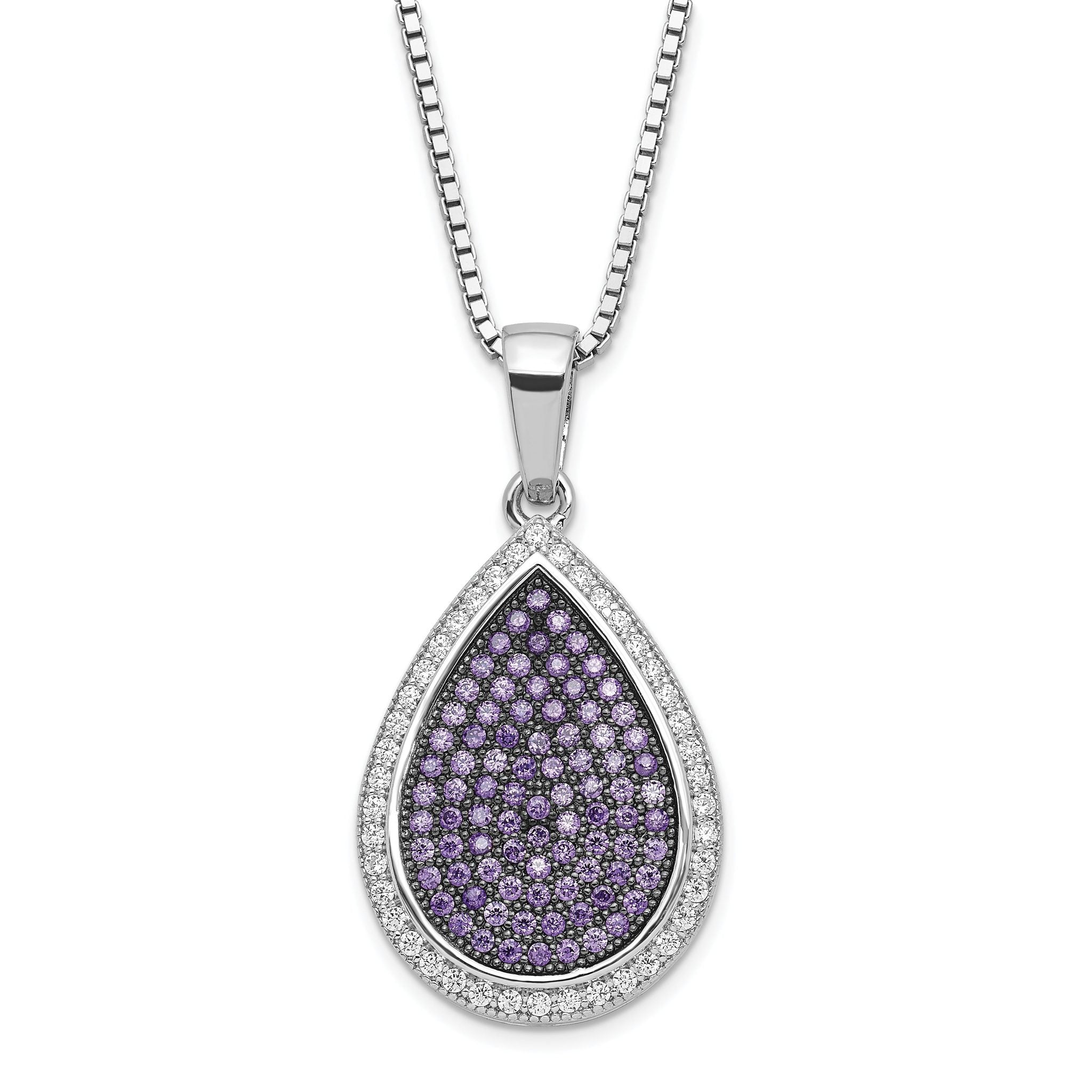 Sterling Silver Teardrop Necklace with Purple & Clear CZ Elegance Main image