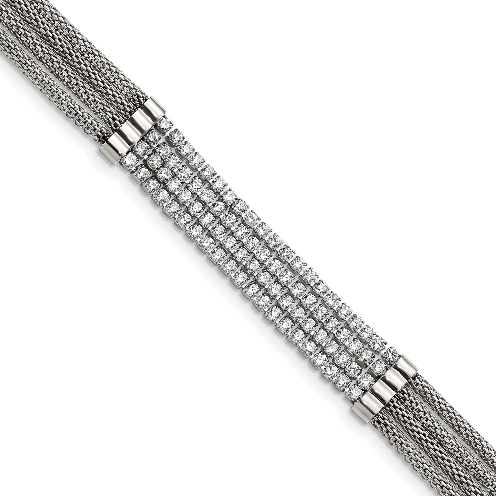 Chisel Stainless Steel Polished with CZ Multi Strand 11.75 inch with a 2.75 inch Extension Choker Necklace Main image