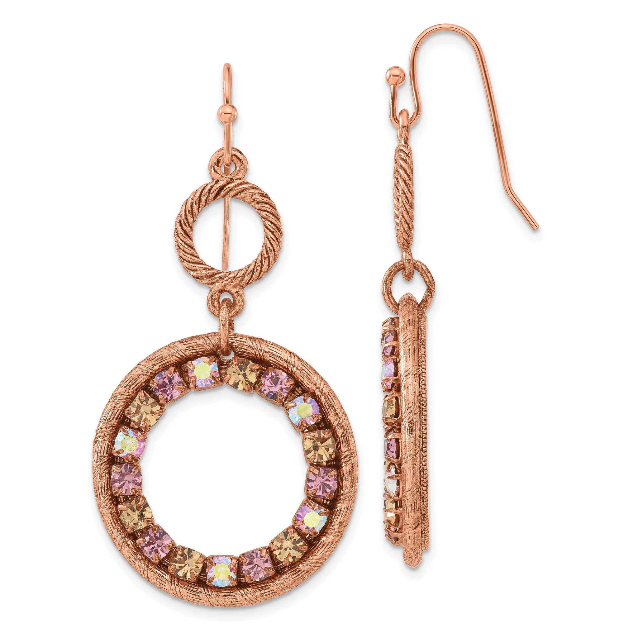 Crystal Double Circle Dangle Earrings in Copper-Tone Main image