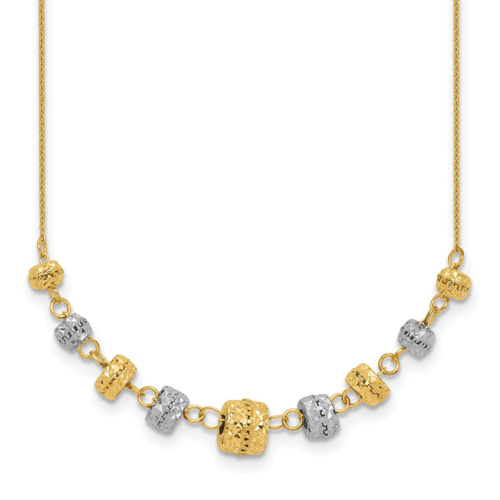 14K Two-Tone Gold Diamond-Cut Beaded Necklace with Polished Finish Main image