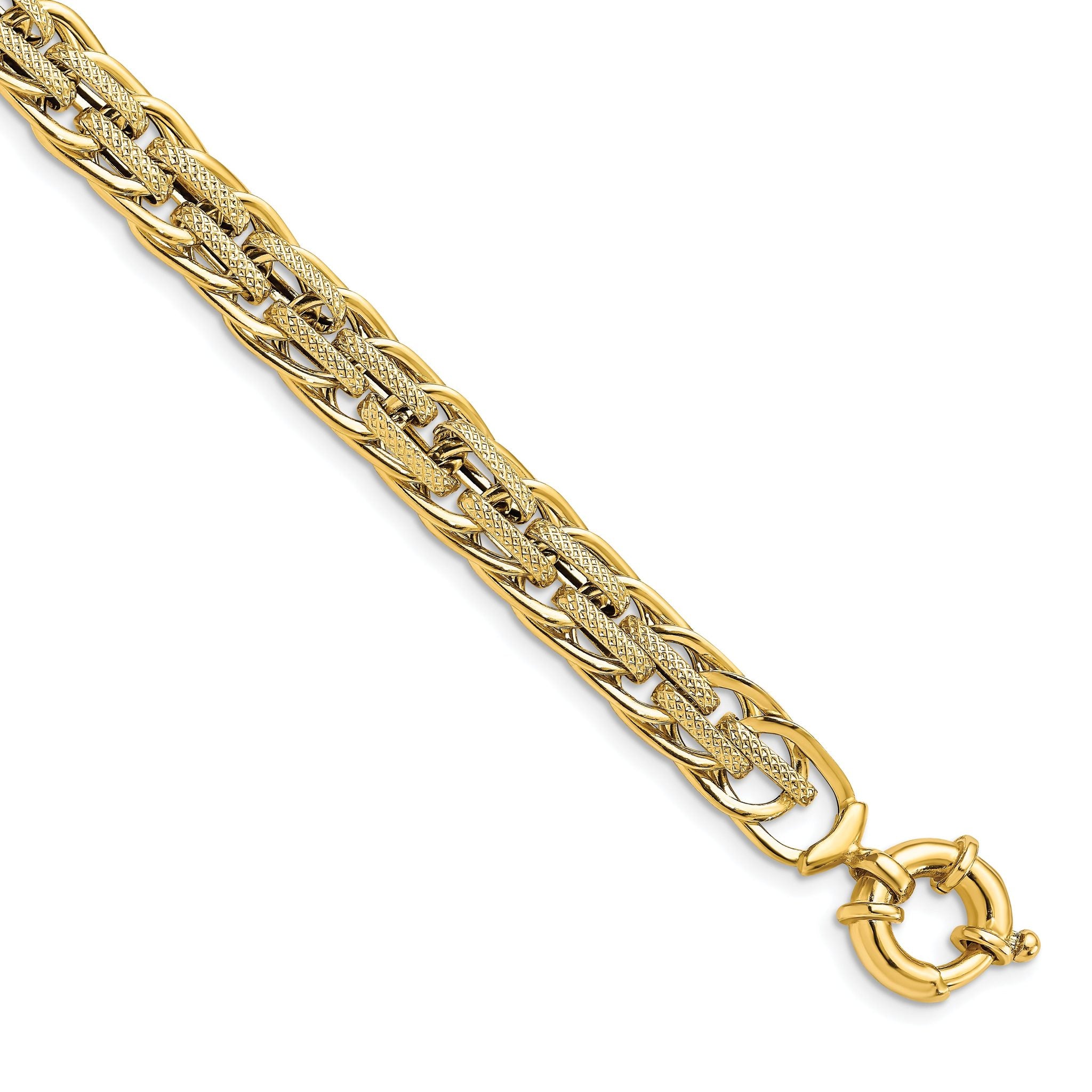 14K Polished Textured Fancy Link Bracelet Main image