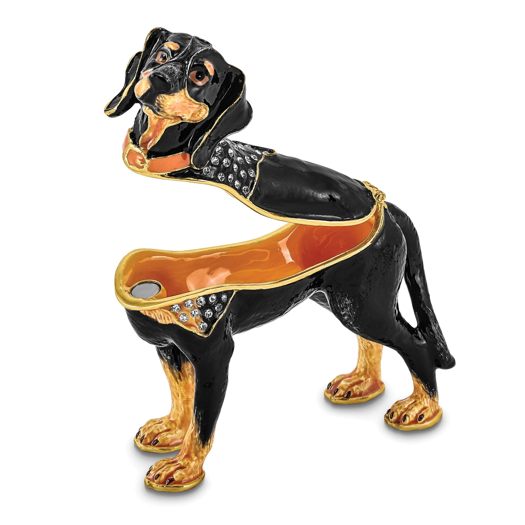 Luxury Giftware Pewter Bejeweled Crystals Gold-tone Enameled KNOX Bluetick Coonhound Trinket Box with Matching 18 Inch Necklace Secondary image