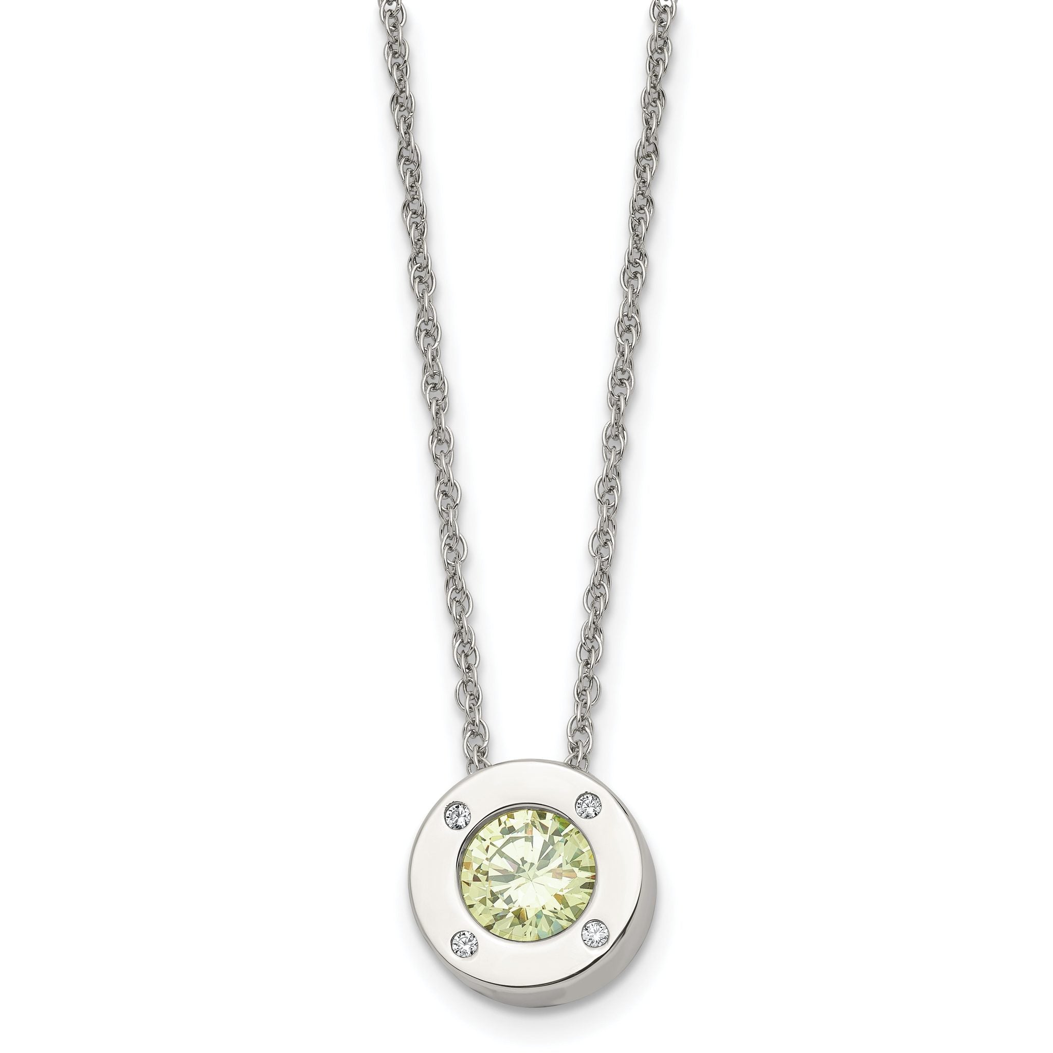 Chisel Stainless Steel Polished CZ August Birthstone Circle Pendant on a 20 inch Multi-Link Chain Necklace Main image