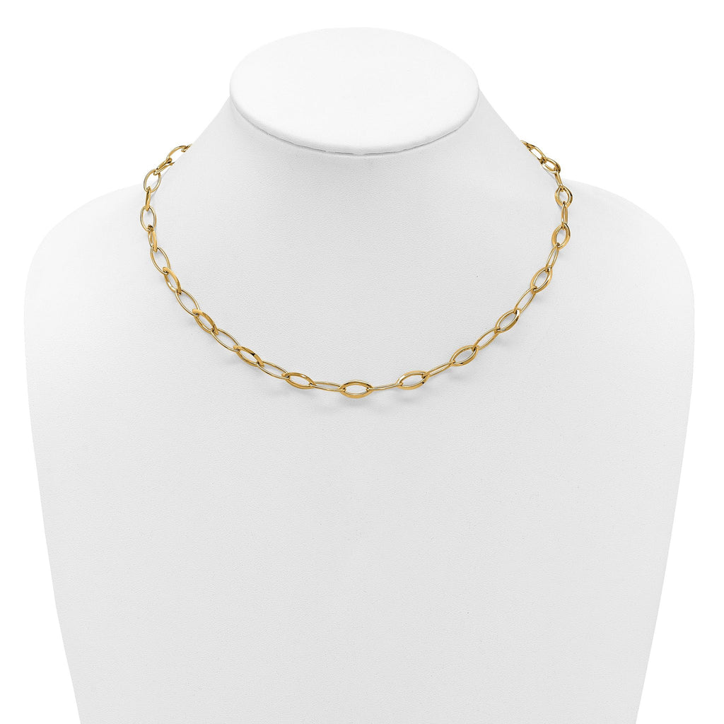 14K Polished Fancy Oval and Navette Link Necklace
