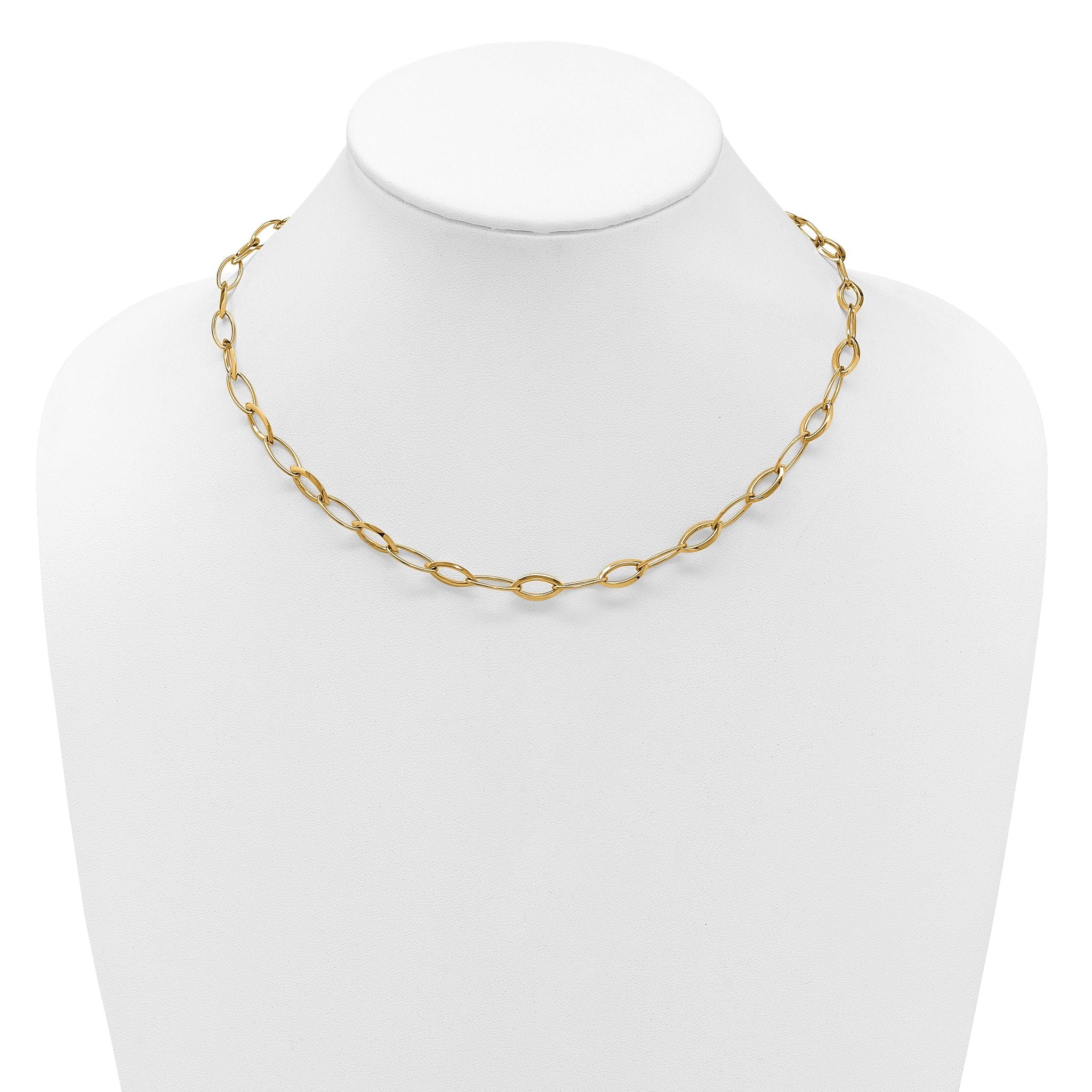 14K Polished Fancy Oval and Navette Link Necklace