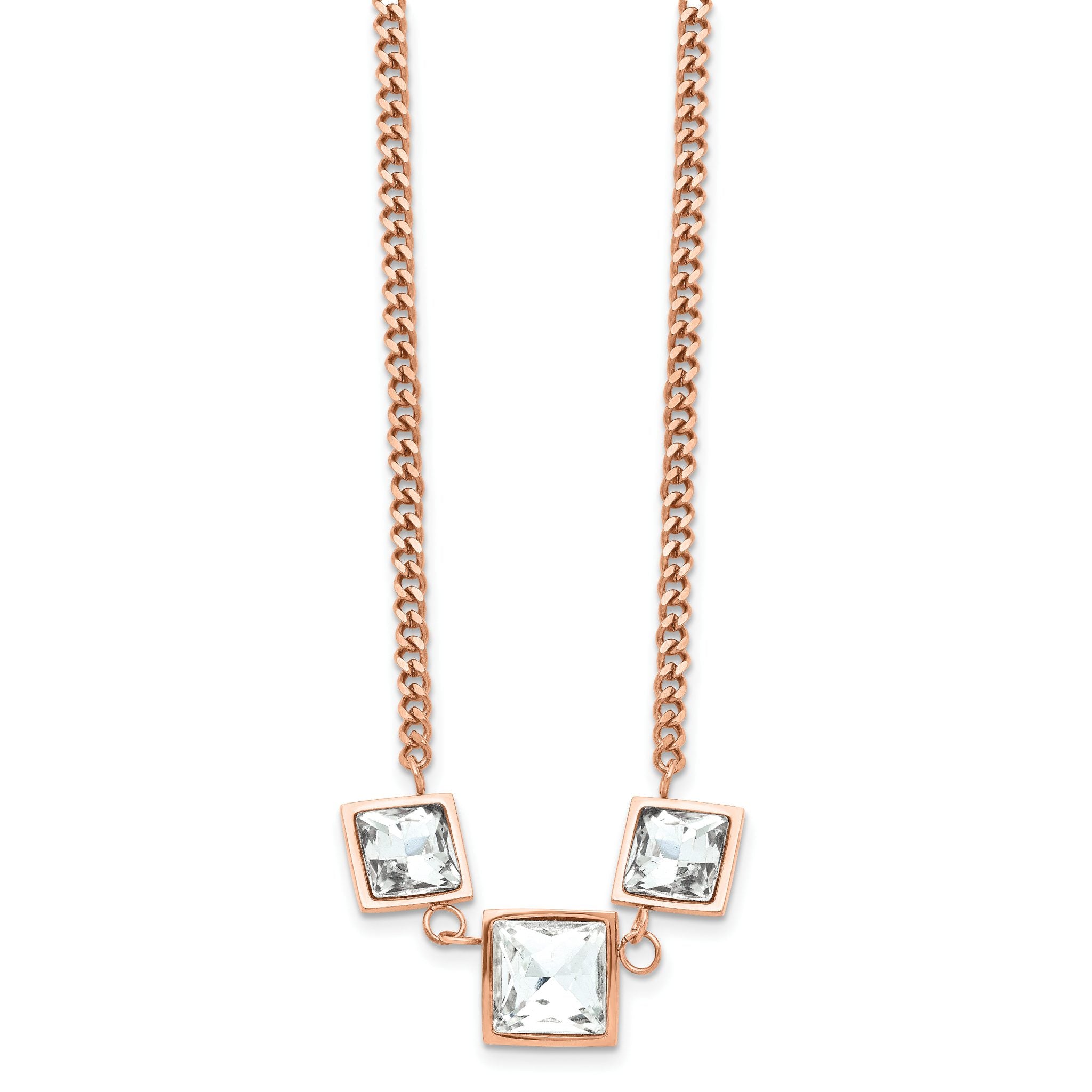 Polished Glass Necklace in Rose-Tone Stainless Steel