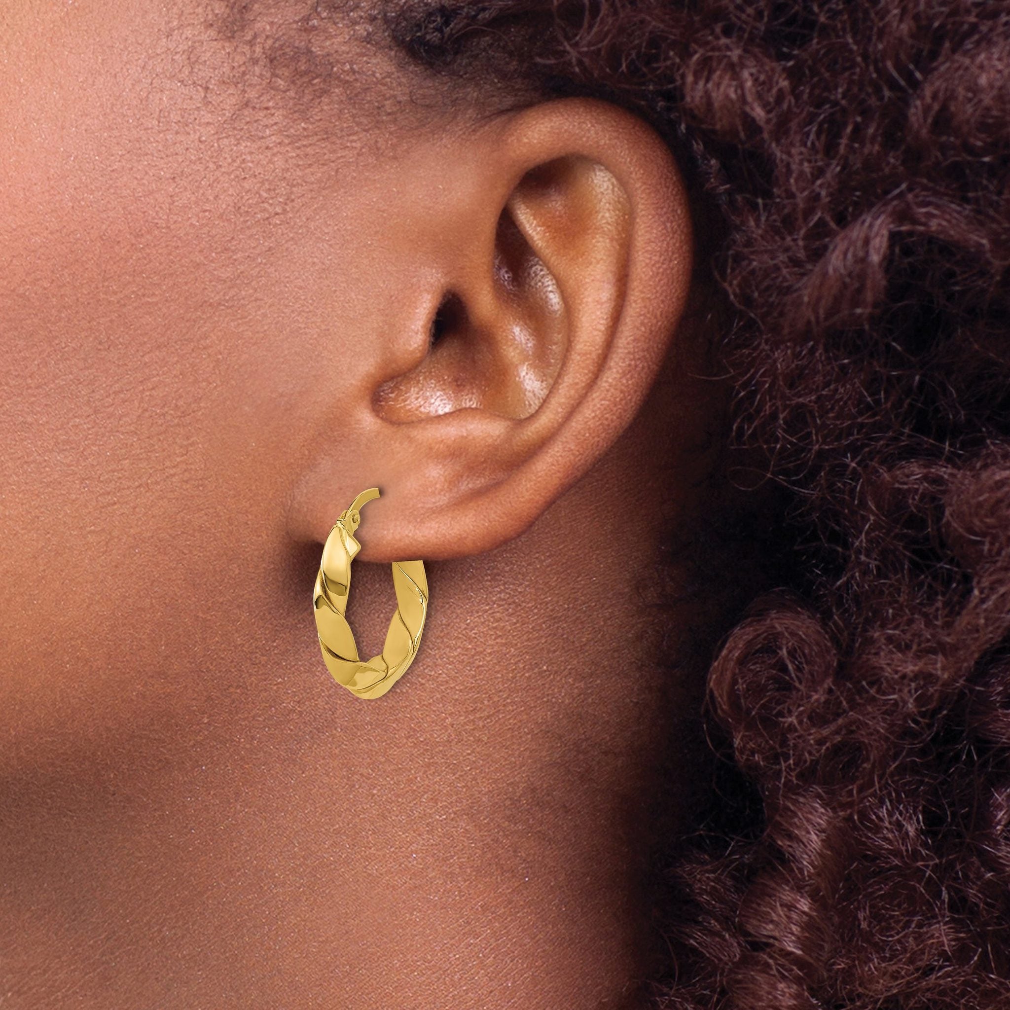 14K Polished and Grooved Fancy Hoop Earrings