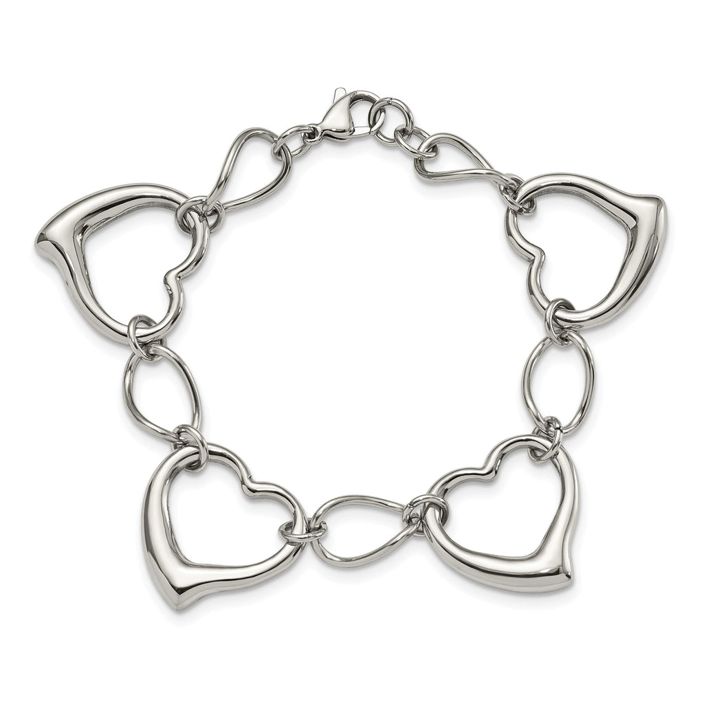 Stainless Steel Polished Heart Link Bracelet for Women