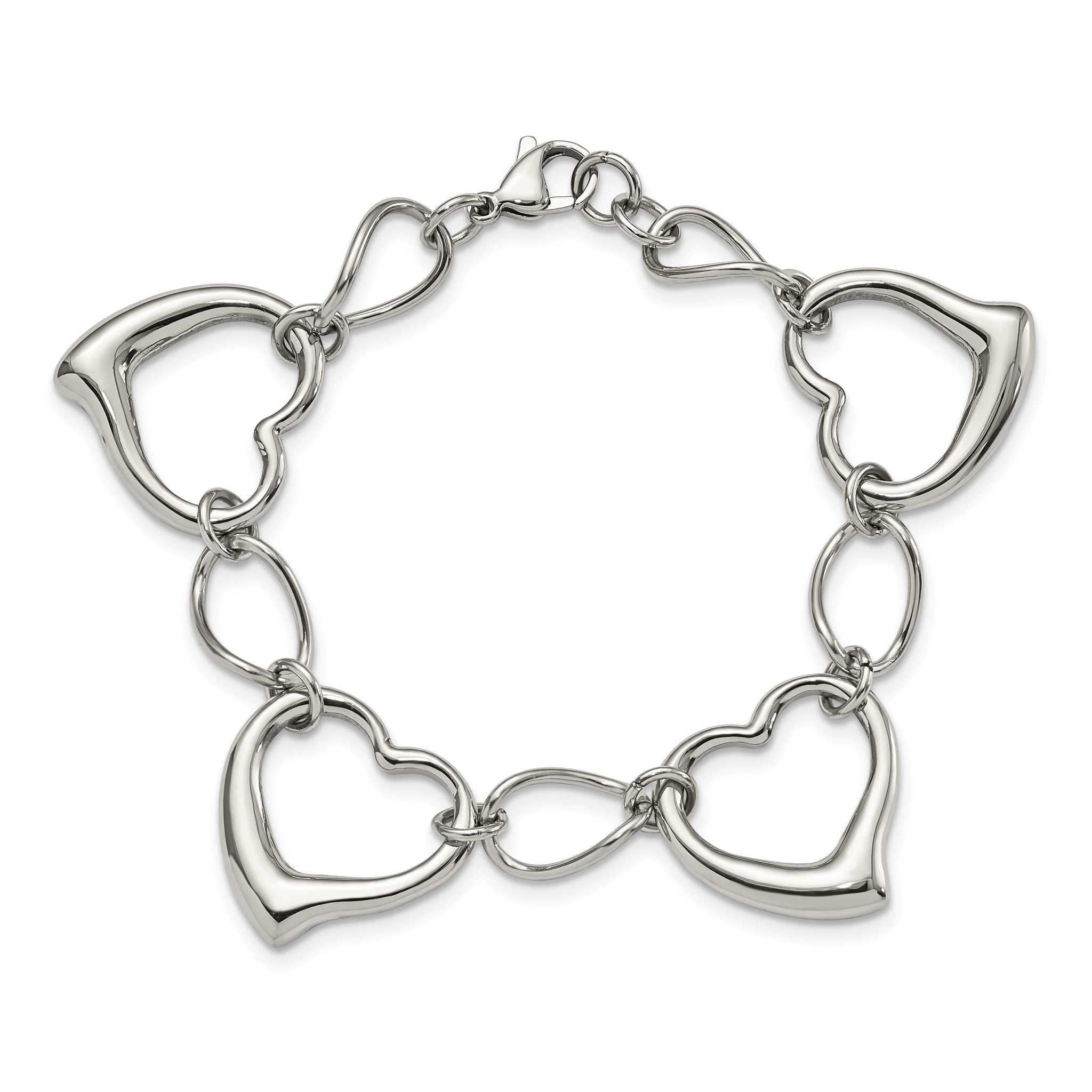 Stainless Steel Polished Heart Link Bracelet for Women