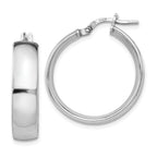 Sterling Silver 925 Polished Hoop Earrings with Rhodium Finish