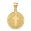 14K Gold Reversible Cross and GOD BLESS Solid Charm Polished Elegant Design