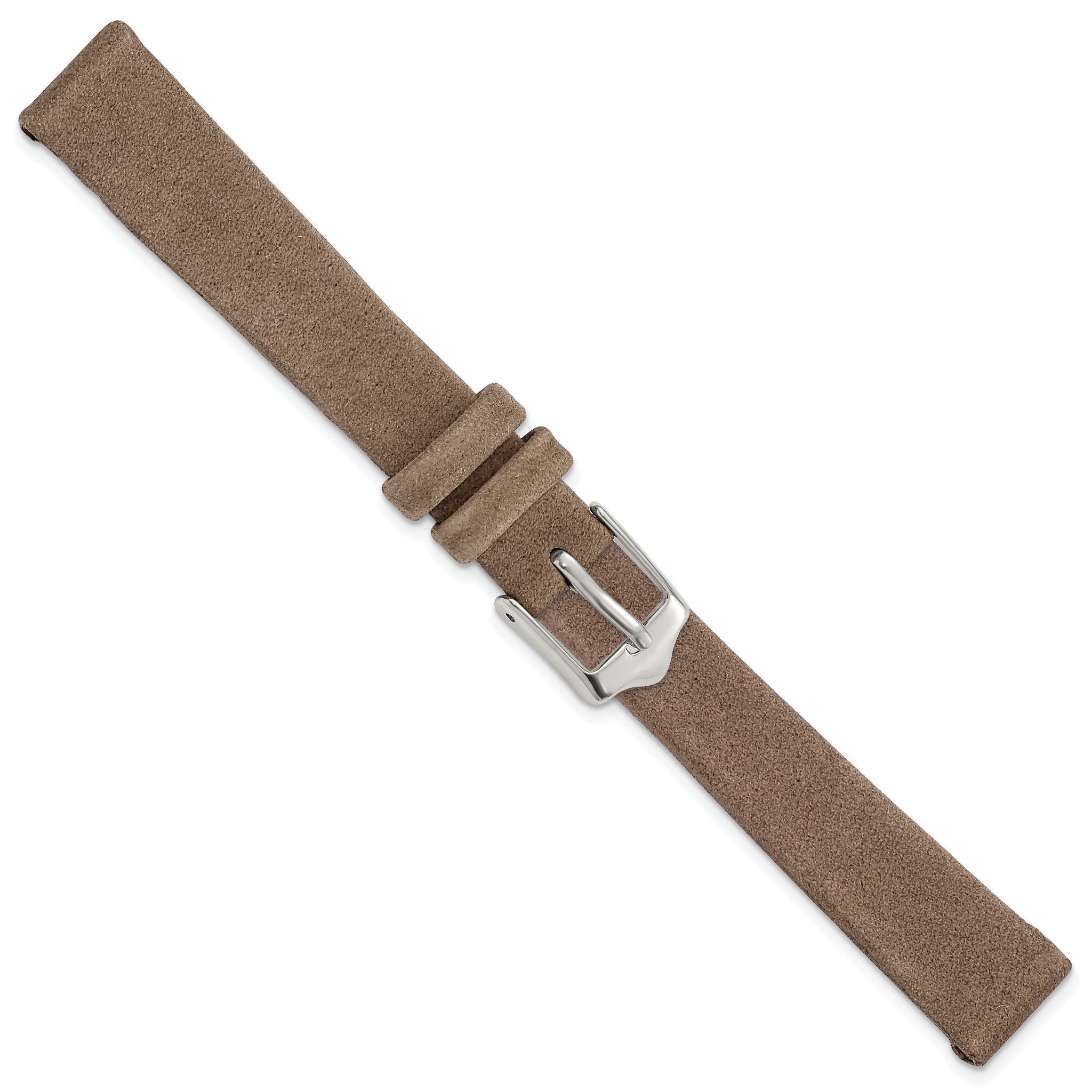 Dark Brown Suede Watch Band in Flat Leather, 16mm