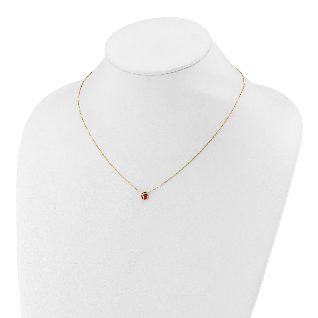 14k Polished Red and Black Enameled Ladybug 17 inch Necklace Plus 1 inch Extender