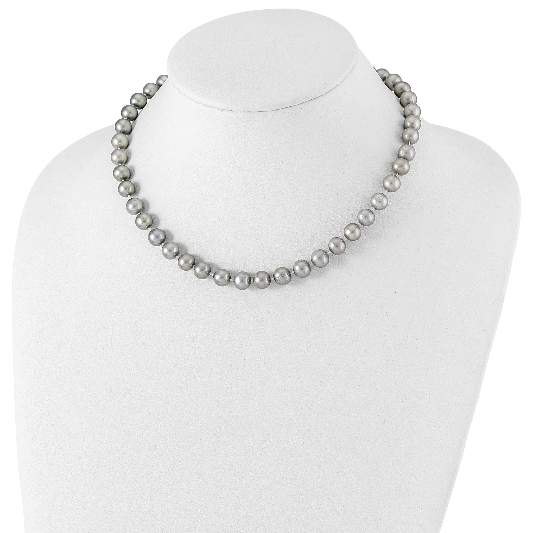 Sterling Silver Rhodium-plated 8-9mm Grey Near-Round Freshwater Cultured Pearl 16 inch Necklace Secondary image