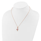 Cheryl M Sterling Silver Rose-tone Polished Lab Created Ruby Black Spinel and CZ Flamingo Necklace