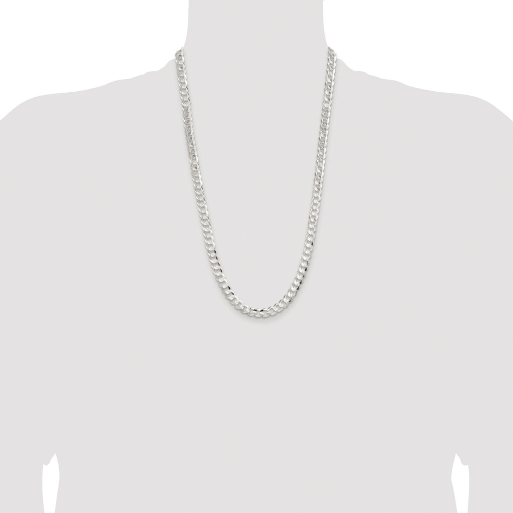 Sterling Silver Rhodium-plated 7.8mm Concave Beveled Curb Chain