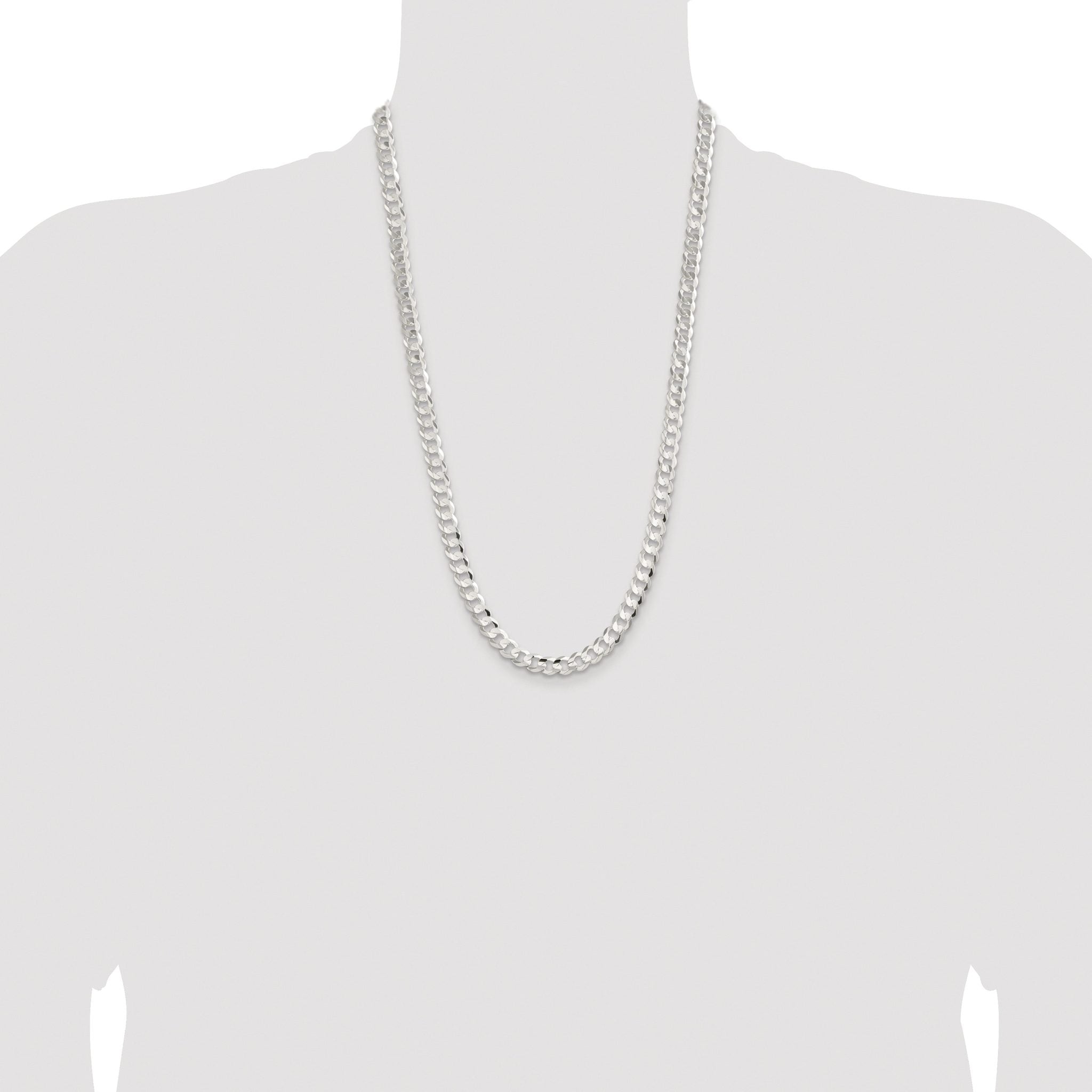 Sterling Silver Rhodium-plated 7.8mm Concave Beveled Curb Chain
