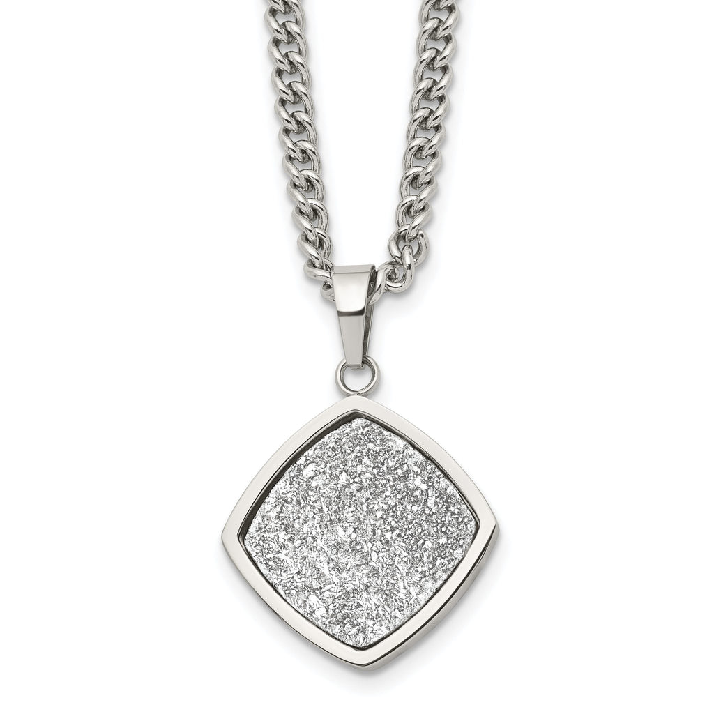 Silver Druzy Necklace in Stainless Steel