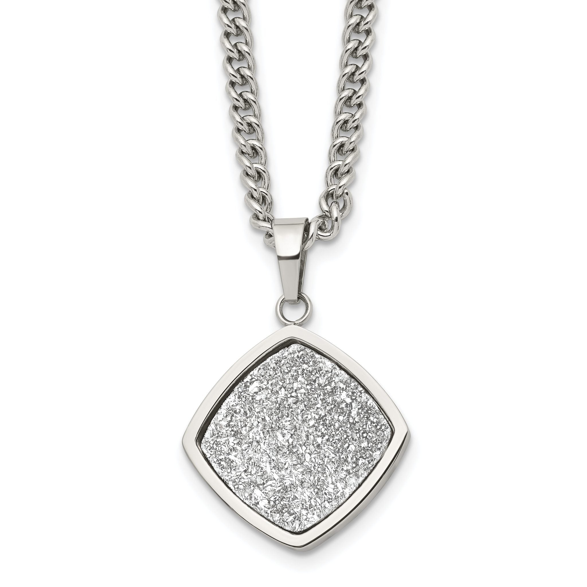 Silver Druzy Necklace in Stainless Steel