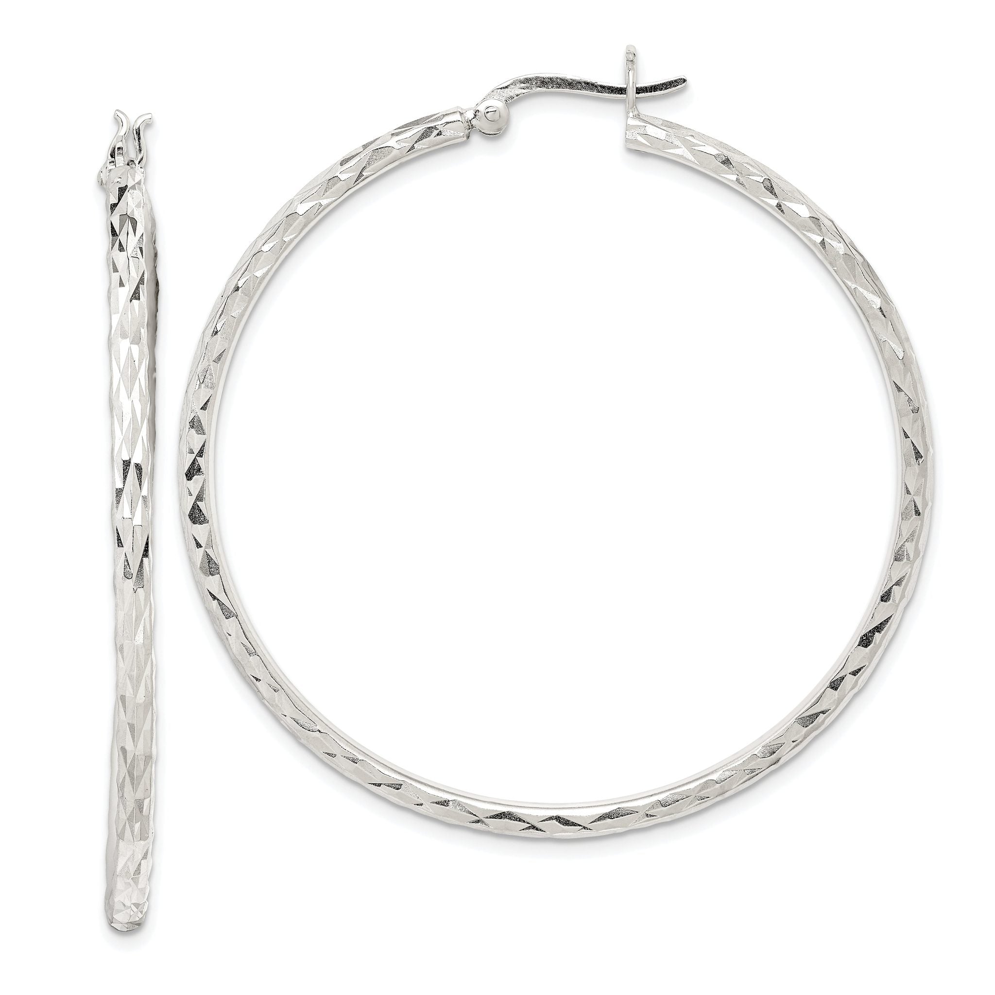 Sterling Silver Polished & Diamond-cut 2.5mm Round Hoop Earrings Main image